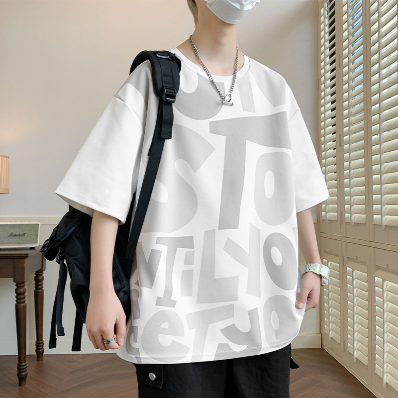 短袖男夏季纯棉条纹男装情侣潮牌衣服宽松重磅体恤外套ins男士t恤详情2