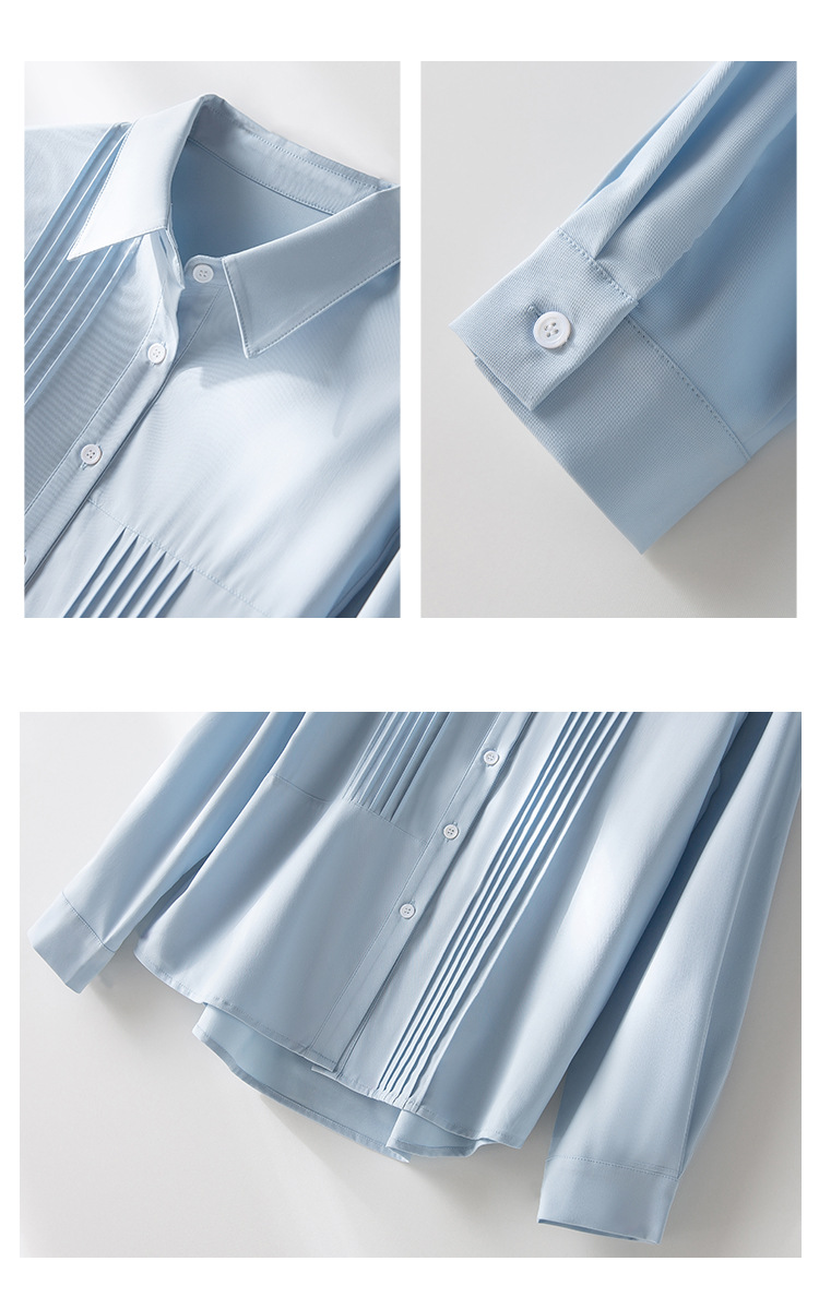 秋季女士纯色衬衫Polo领日系设计感上衣新款宽松复古百搭衬衣开衫详情19