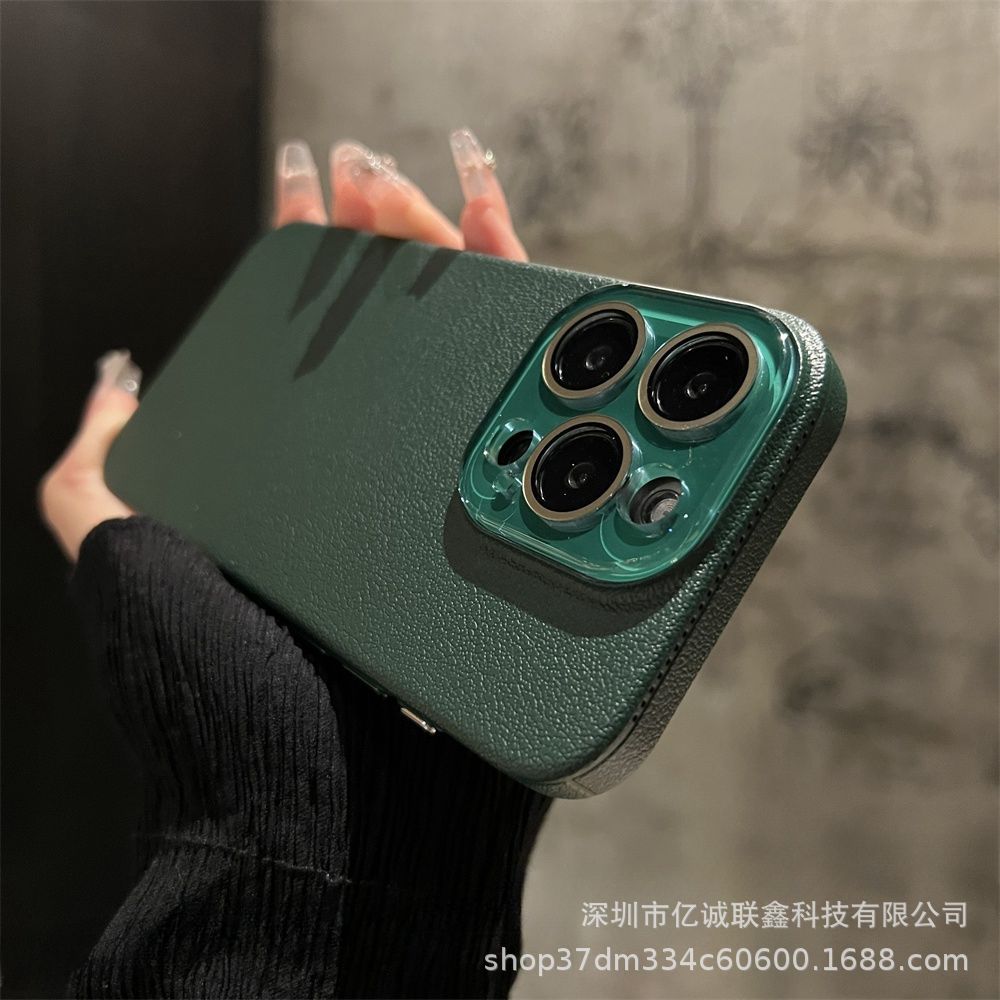 Lychee pattern solid color suitable for iPhone 15plus phone case iPhone14 Pro Max crystal lens film 13 matte pic 25