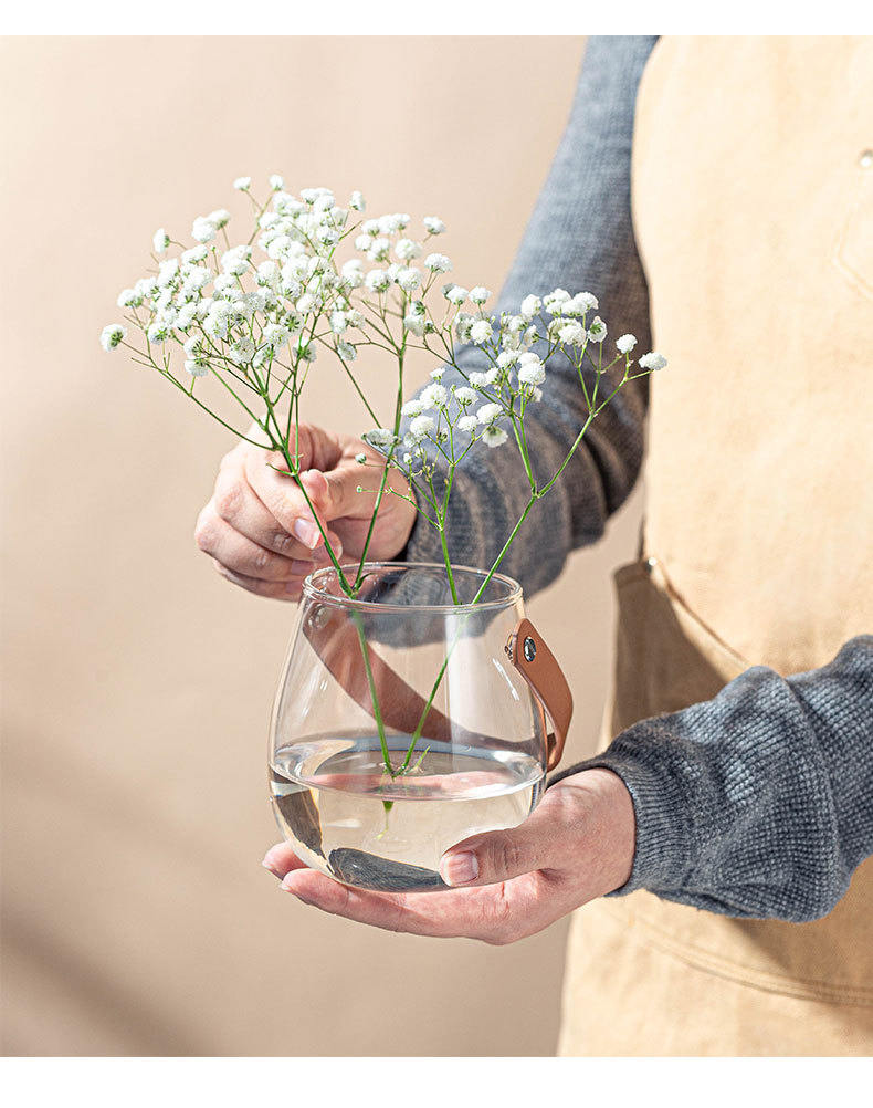 ins风皮革手提玻璃花瓶简约花器家居装饰品收纳摆件烛台水培花瓶详情17