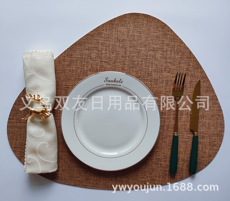 PVC木纹蛋形西餐垫北欧隔热垫碗垫餐垫家用垫防水防油桌垫装饰垫详情4
