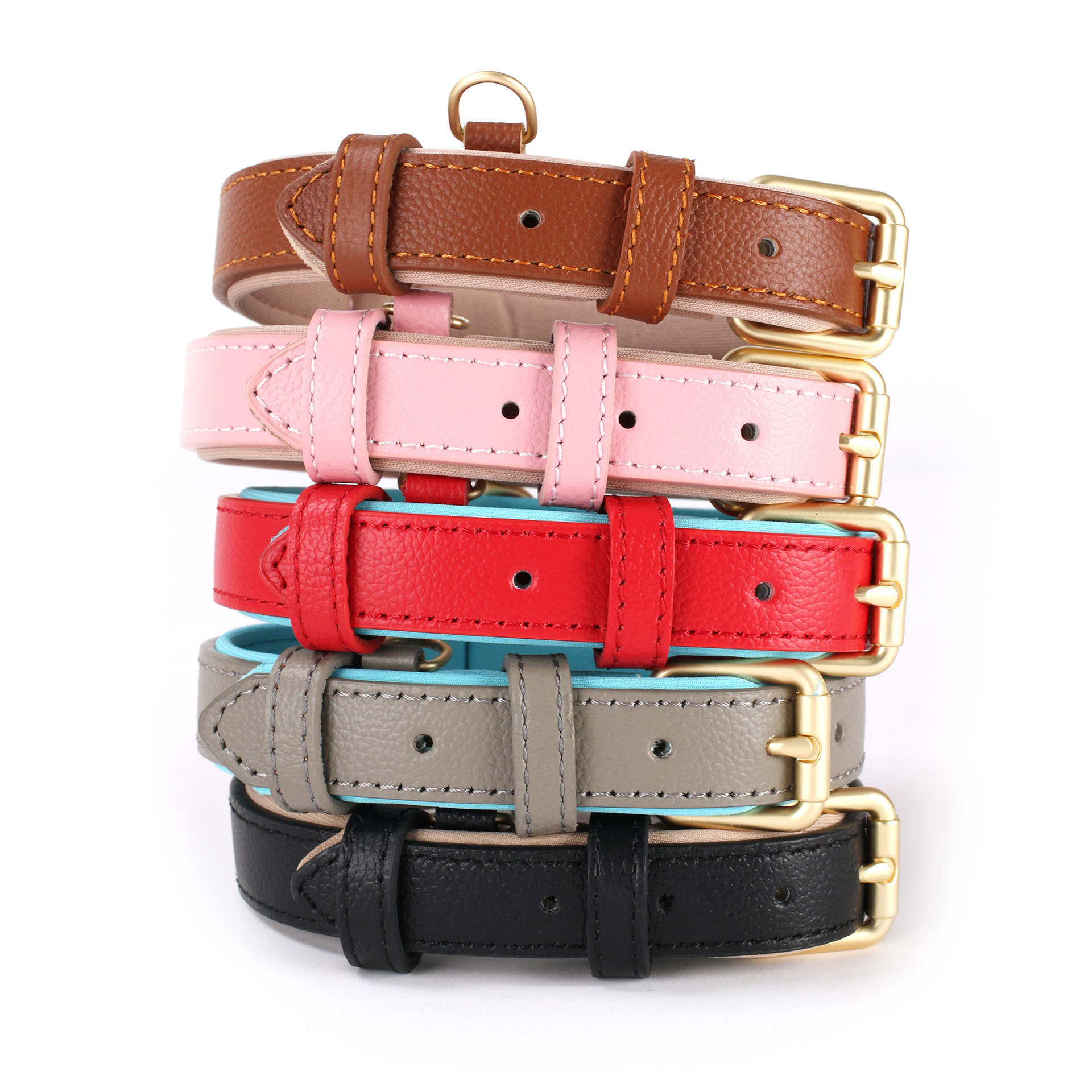 New pet collar with lychee pattern, genuine leather dog collar, diving cotton anti-loop, adjustable cat neck collar, pet collar pic 6
