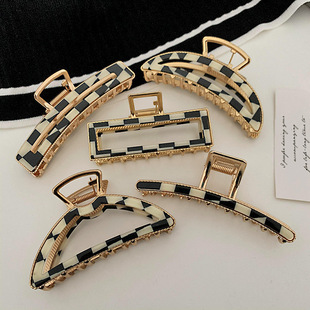 黑白棋盘格醋酸发夹边夹女刘海气质一字夹鸭嘴夹网红碎发夹子批发详情6