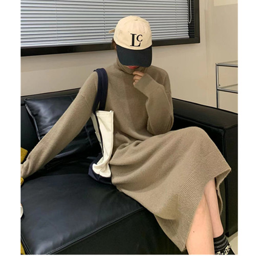 法式半高领中长款纯色内搭毛衣针织连衣裙女秋冬简约显瘦打底裙子详情22