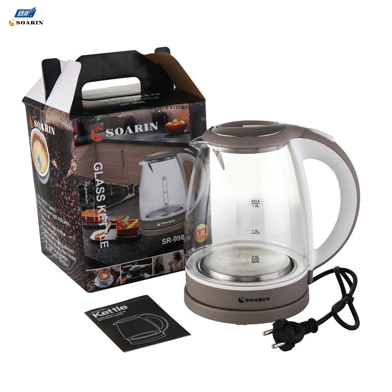English export round plug SOARIN high-power glass electric kettle 998, 1.8L boiling kettle pic 6