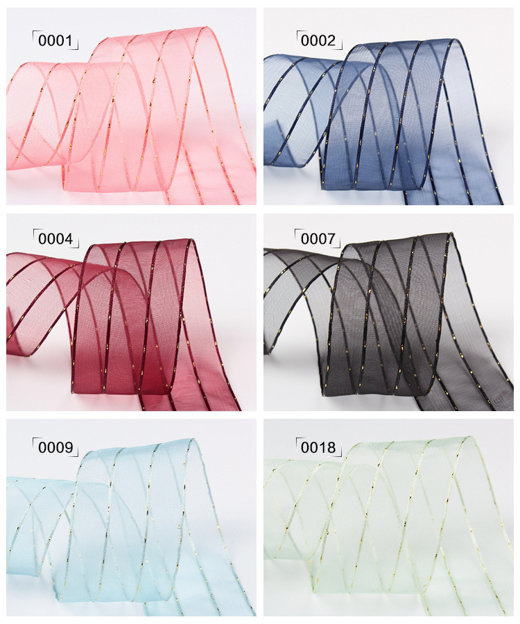 Dingxin Gold thread dotting silk Ribbon diy handmade bow decoration Flower bouquet Gift packaging Transparent golden striped ribbon pic 15
