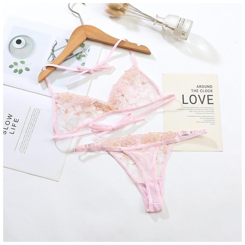 New mesh embroidery inner layer with French lingerie straps bra set for young ladies, sexy and cute, European style 672AA pic 8