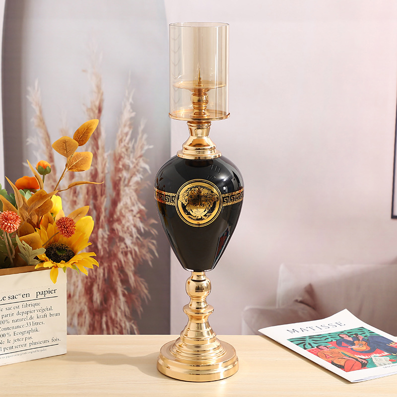 Cross-border wholesale candlestick ornaments, metal glass covers, European-style light luxury restaurant romantic ornaments, home handicrafts pic 1