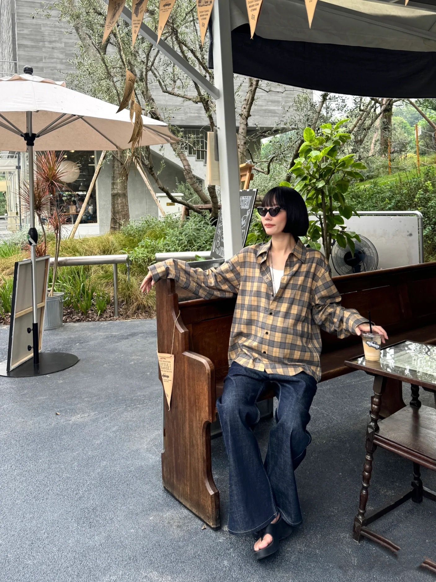 New retro plaid loose off-the-shoulder plaid long-sleeved shirt, yellow lapel plaid casual shirt for women 4415 pic 35