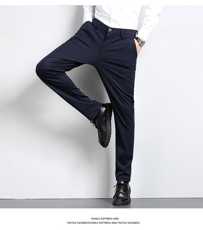 High-end business casual pants for men 2022 autumn and winter, thickened long pants, youth straight, elastic, wrinkle-free and drape dress pants pic 17