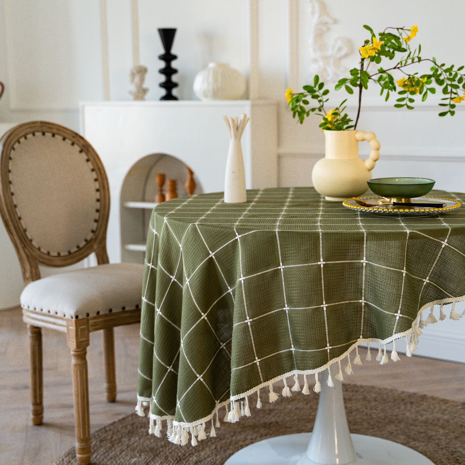 Cross-border TEMU Xiyin round table cloth, Japanese cream white tassel tablecloth, table cloth, cover cloth, Amazon factory wholesale pic 48