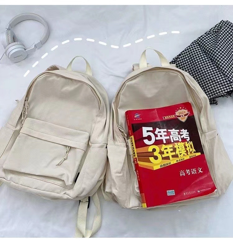 女学生校园古风防水帆布书包初高中生简约风纯色大容量双肩背包详情10
