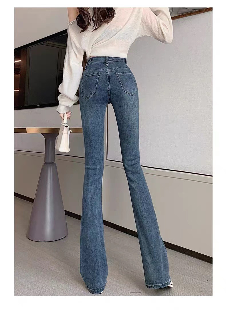 微喇牛仔裤女秋冬季2024年新款高腰显瘦小个子喇叭裤子女九分弹性详情16