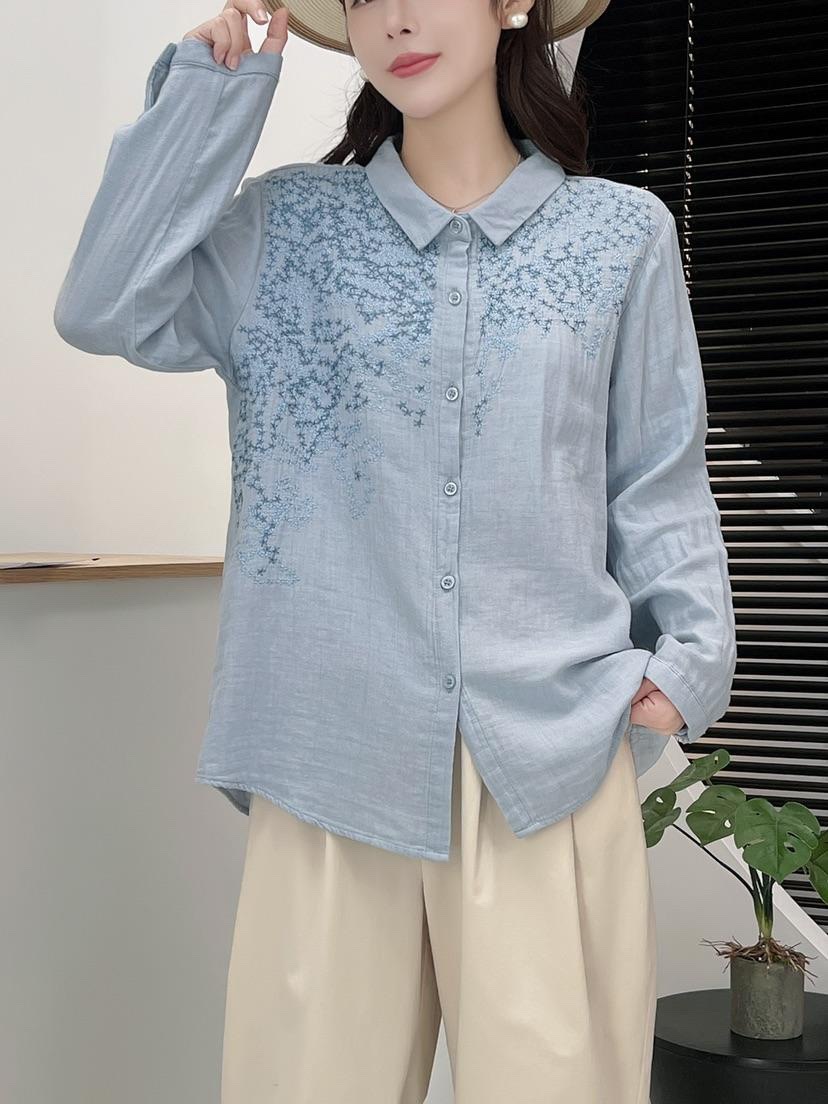 韩版新款森女系重工刺绣花朵双层纱长袖宽松版单排扣百搭小开衫女详情6