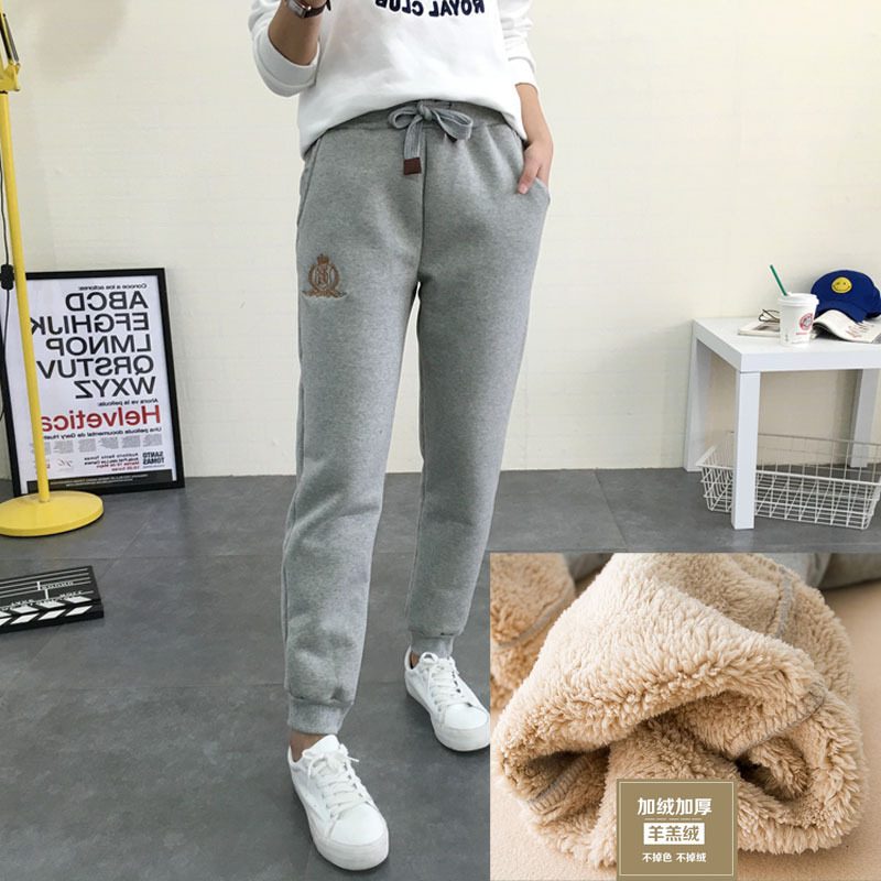 Autumn and winter lambskin sweatpants for women and couples, casual high-waisted cotton chanel-style long pants, loose tight-fitting fleece pants pic 7