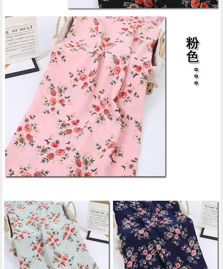 The fabric for the spring and summer dress is made of hibiscus linen, large floral shirt fabric, plain weave polyester fabric and non-transparent chiffon printed fabric pic 11