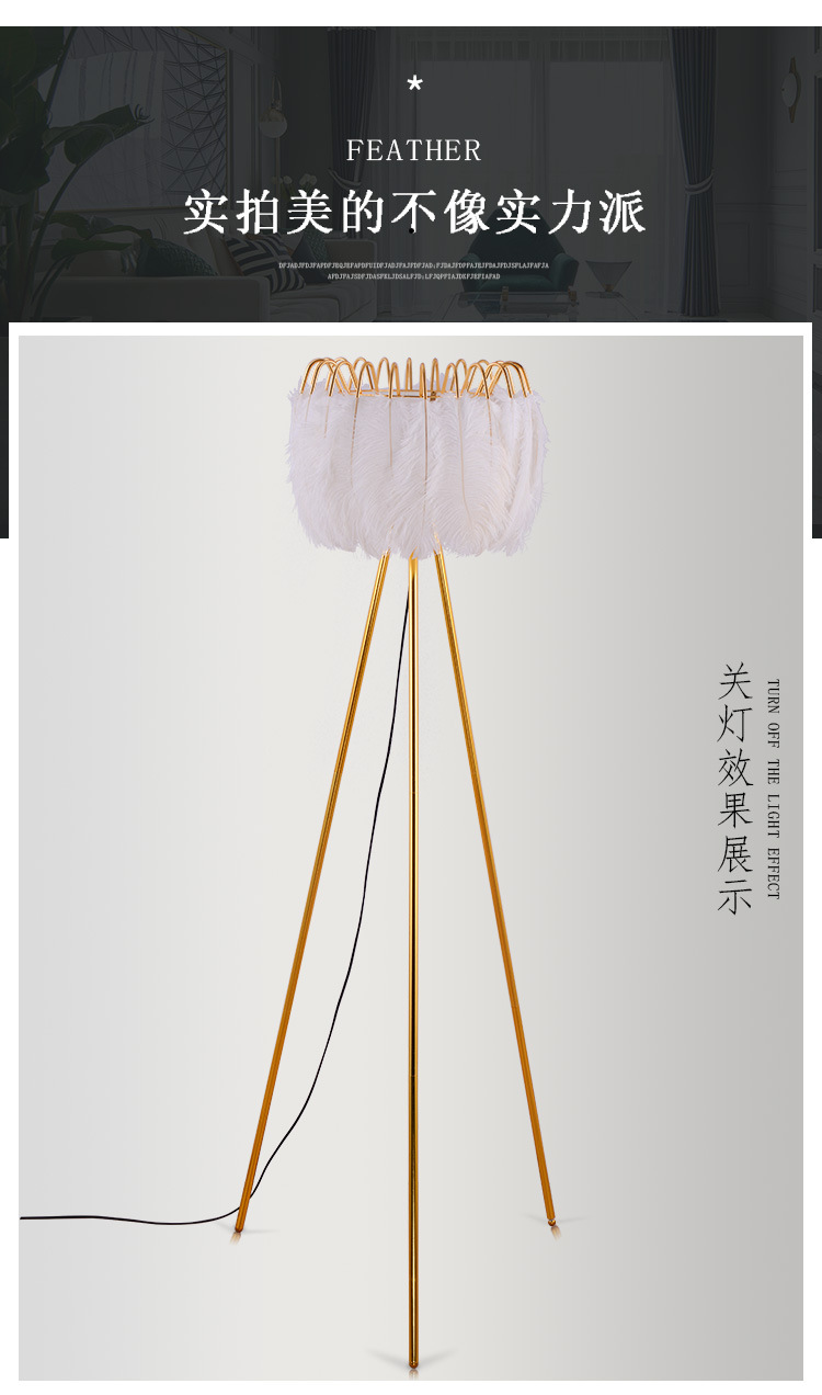 Factory direct sales, popular American-style feather floor lamps, princess bedroom ostrich feather lamps, light luxury European-style living room floor lamps pic 20