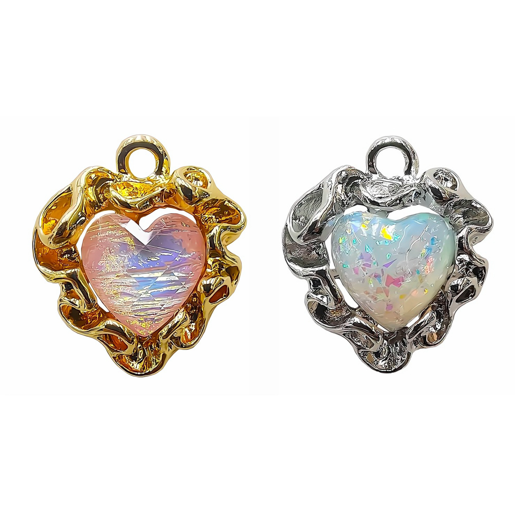 法式复古小众设计珍珠立体桃心耳钉镀金褶皱不规则冷淡风耳饰耳环详情2