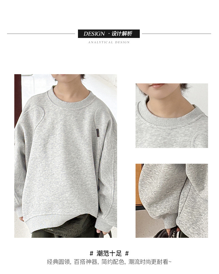 儿童男女童纯色套头圆领宽松时尚绣花百搭长袖卫衣上衣详情4