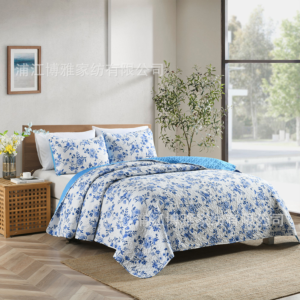 A 3-piece set of pure cotton bed covers with fresh and delicate printed quilted quilts, gentle and small floral patterns, wholesale of all-cotton 3-piece sets for homestays pic 8