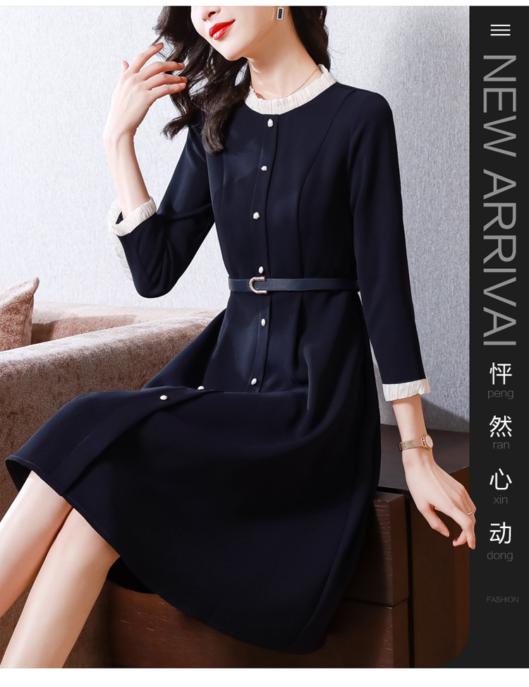 连衣裙女2022早秋新款时尚气质减龄木耳领系带显瘦a字中长款裙潮详情17