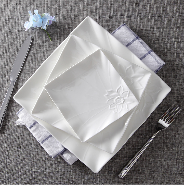 白色陶瓷骨瓷西餐盘子意面盘正方盘菜盘牛排盘点心碟西式餐具平盘详情4