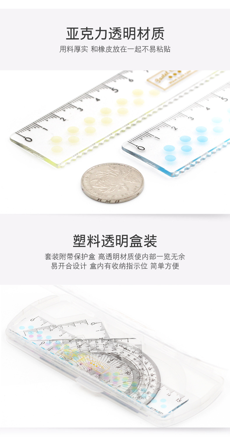 KOKUYO ruler set from Japan: Multi-functional transparent protractor, set square, plastic 15cm straight ruler pic 6