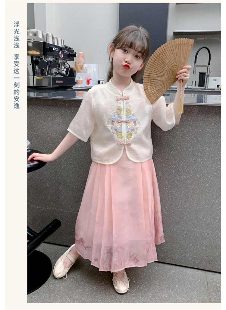 女童套裙2024新款中大童洋气国风刺绣汉服夏季短袖马面裙两件套详情11