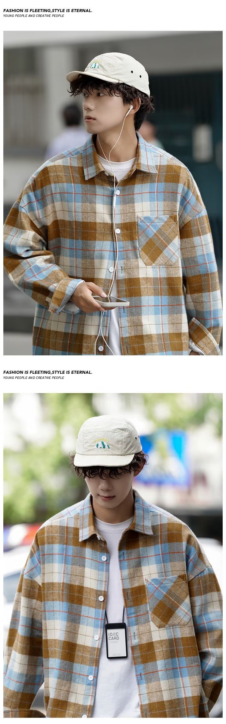 美式春秋季日系长袖格子衬衫男士韩版潮流ins网红休闲款衬衣外套详情43