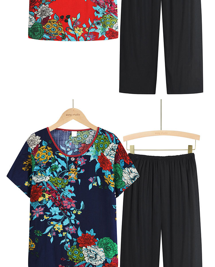 Two-piece summer suit for middle-aged and elderly women, summer set for mothers, new short-sleeved T-shirt top for 50-60 years old pic 9