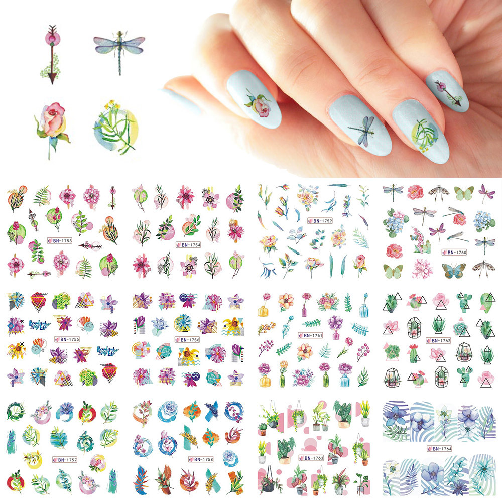 New cross-border nail stickers for ins Spring and summer: Colorful floral, fruit, butterfly, fresh watermark nail stickers pic 1