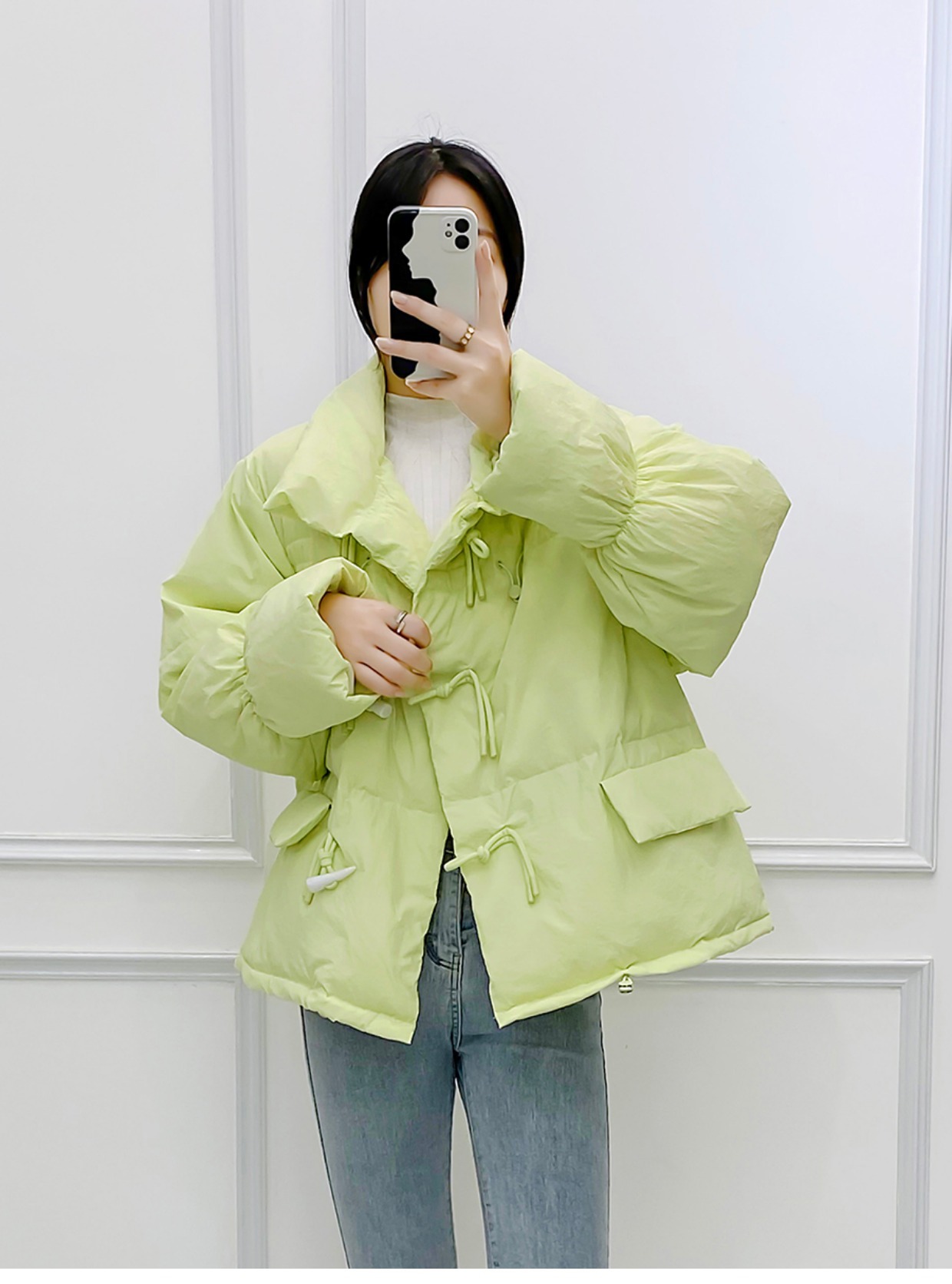 韩系仙女牛角扣羽绒服女洋气短款新款韩版宽松白鸭绒面包服外套潮详情30