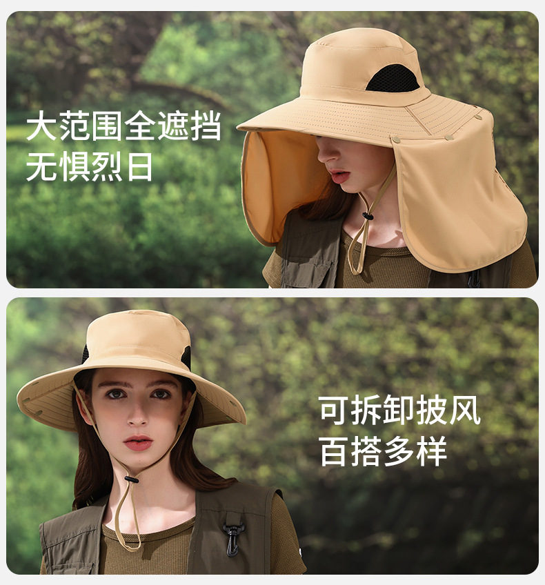 夏季户外防晒渔夫帽男大帽檐护颈钓鱼帽防紫外线登山透气遮阳帽女详情7