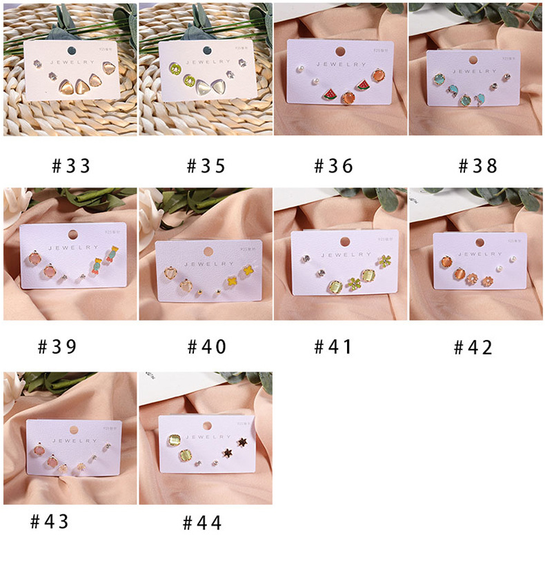 新款925纯银针猫眼石个性女耳钉 韩版精致三对套装简约耳饰批发详情6