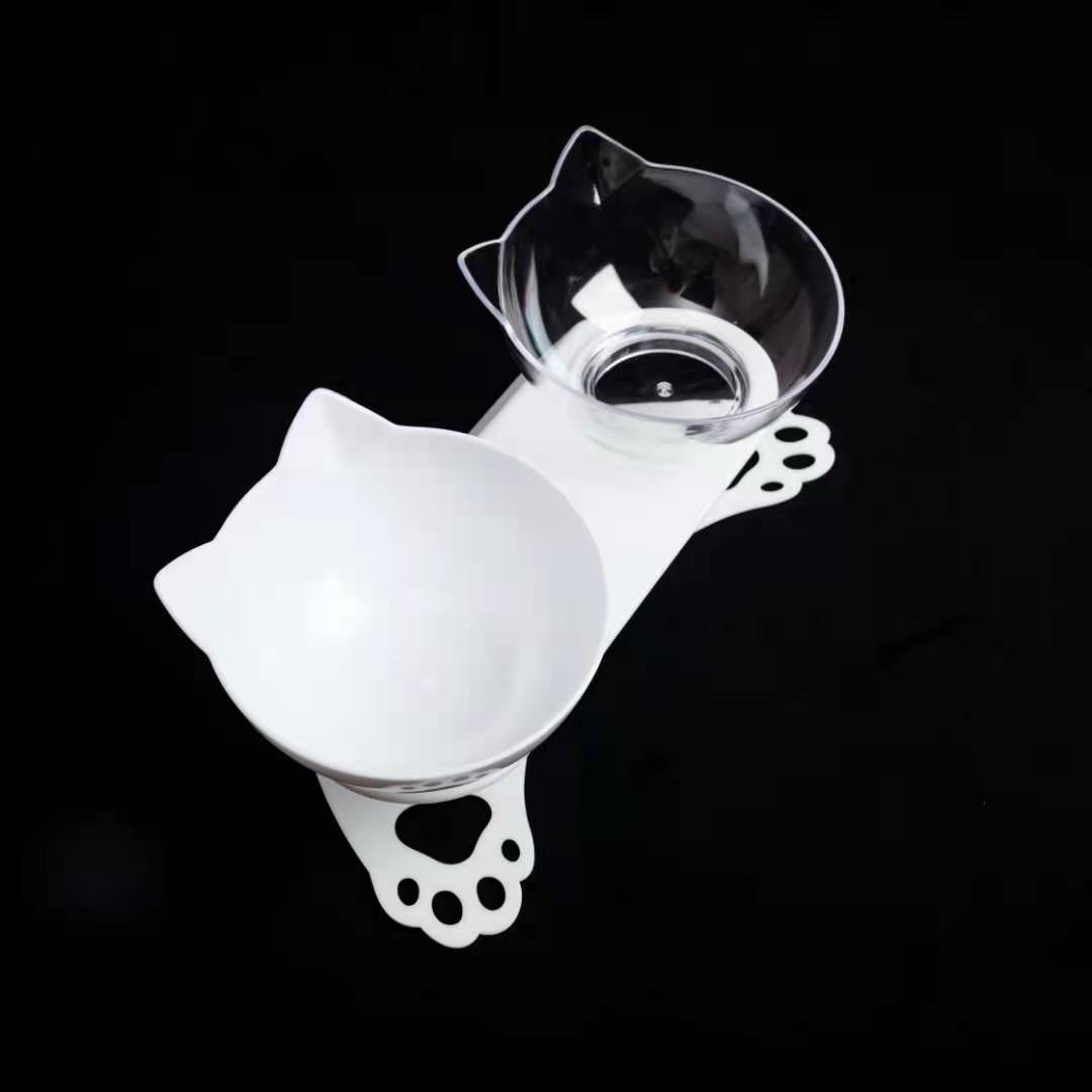 Pet bowl, cat neck guard, transparent tilted cat face, double bowl, dual-purpose, splash-proof dog food set in stock pic 2