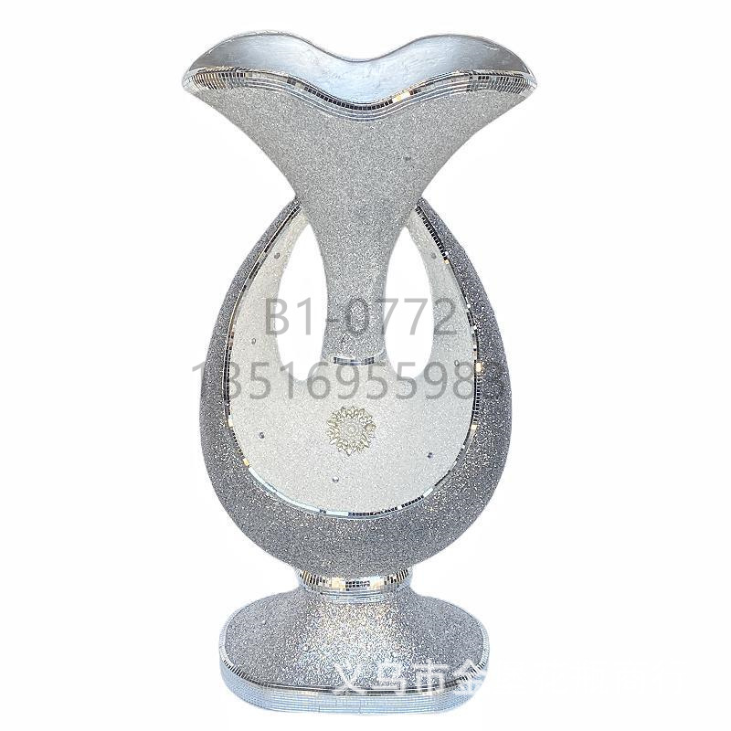 Golden Castle Vase, European-style simple vase with diamond bead glass lens, floor-standing vase, trumpet flower-shaped flower pot, living room, hotel, home, shopping mall, ceramic decoration pic 18