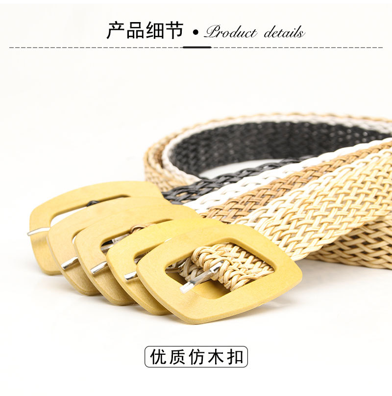 New retro InS-style faux wood buckle rattan belt, versatile dress, shirt, suit pants, woven belt for women pic 35