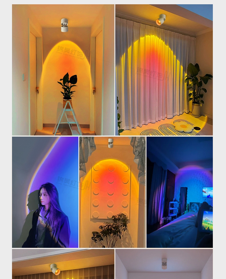 明装日不落射灯嵌入洗墙背景墙玄关直播商用日落夕阳过道氛围射灯详情20