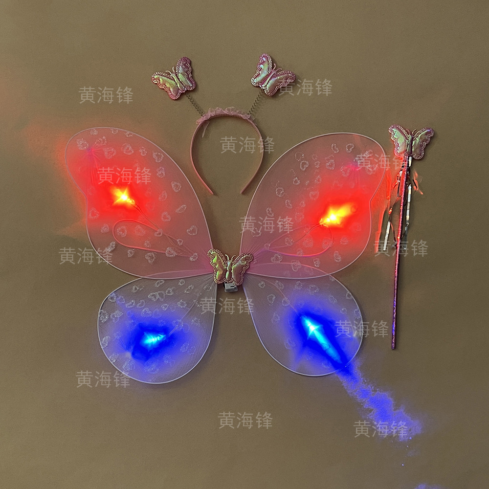 儿童昆虫蝴蝶翅膀三件套跨境节庆表演道具发箍魔法棒蝴蝶精灵套装                              详情11