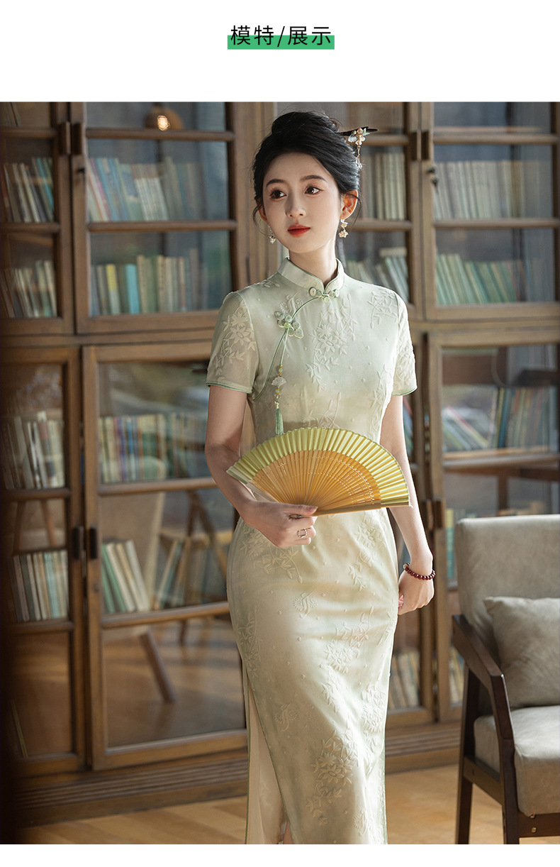 国潮风斜襟盘扣改良旗袍连衣裙女夏季复古素雅年轻款气质名媛裙子详情9