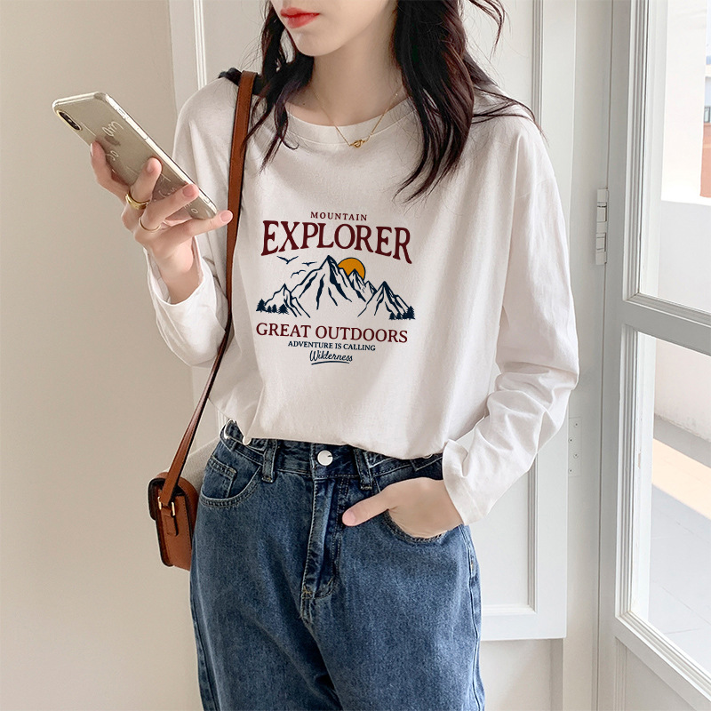 代发供货 加厚精梳纯棉春秋装女装长袖T恤印花内百搭上衣打底衫详情31