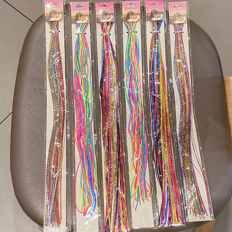 女童加粗银丝闪粉彩绳闪亮七彩渐变编发绳舞台表演彩虹色甜酷发饰详情14