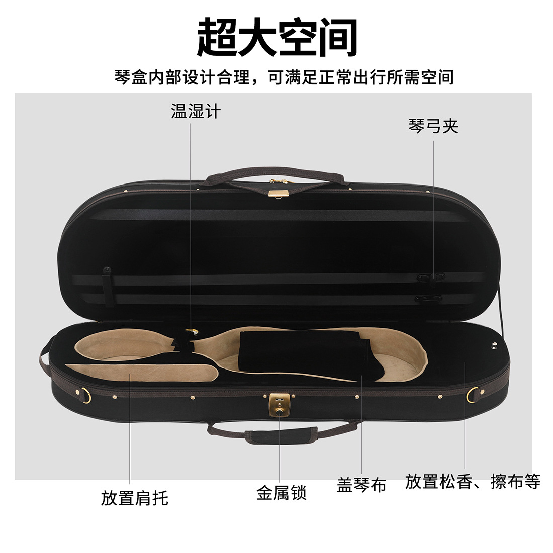 IRIN high-end violin case, rounded corners, Oxford cloth, built-in hygrometer, violin storage box, violin backpack pic 5