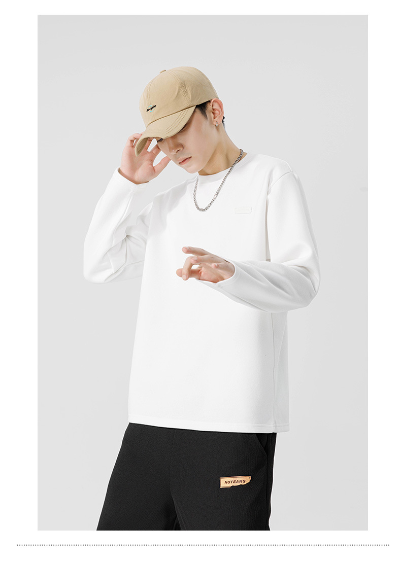 鲲海鹏云基础长袖T恤男秋冬宽松圆领内搭上衣潮流休闲男士打底衫详情26