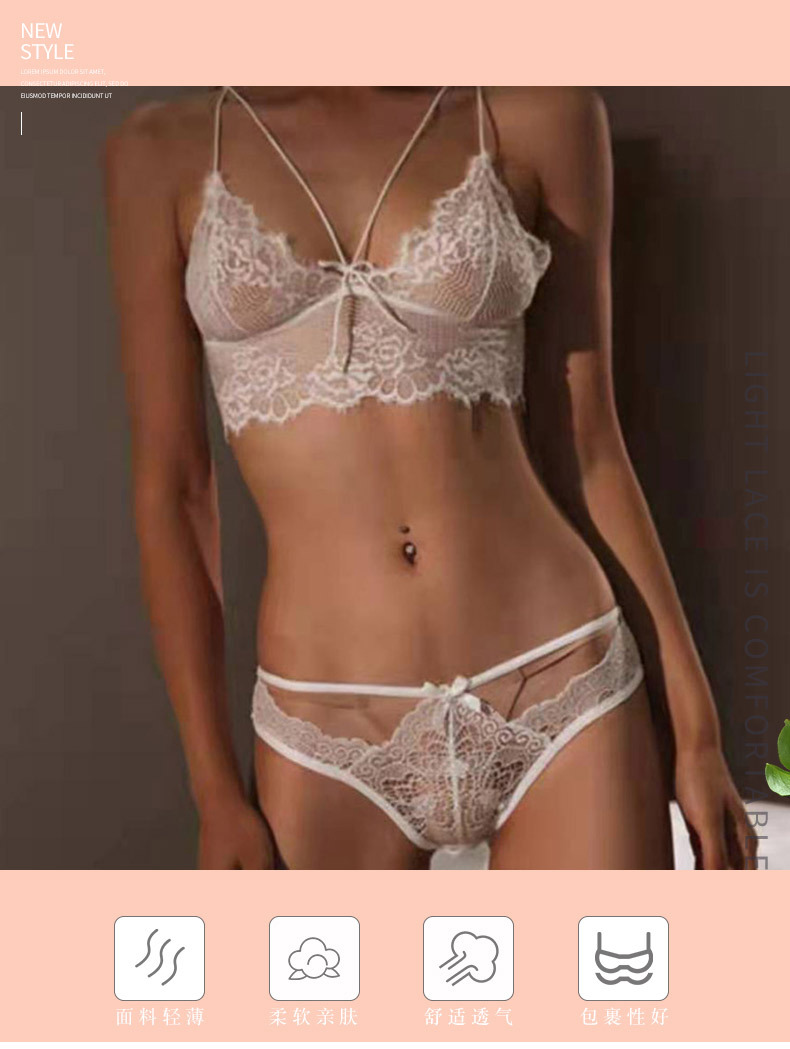 French lace-trimmed triangular cup lingerie with cross-halter straps and a beautiful back can be paired with a sweet and sexy bra set that wraps around the chest pic 2