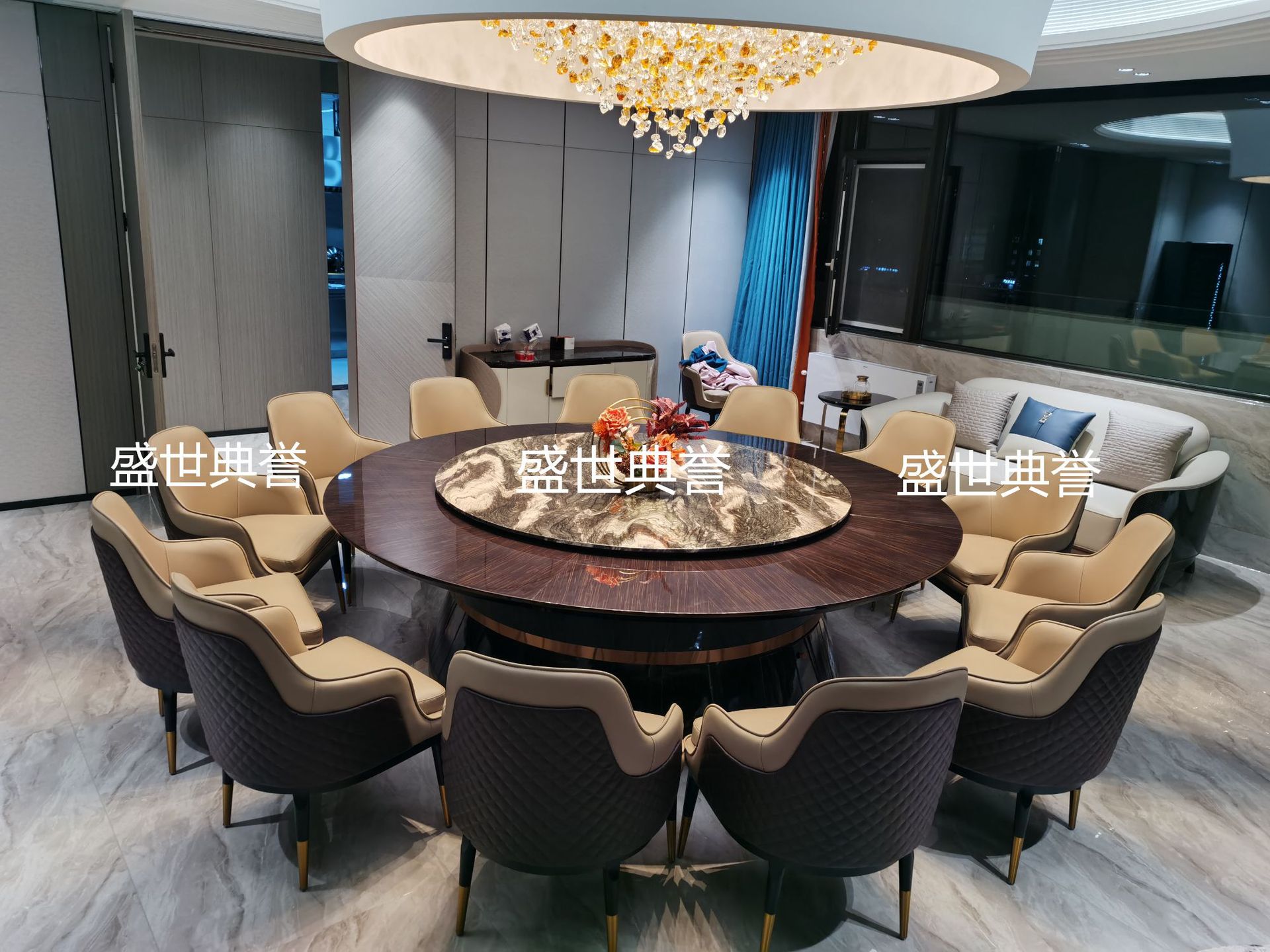 Beijing star hotel solid wood electric dining tables and chairs, high-end club electric turntable dining tables, modern light luxury large round tables pic 8