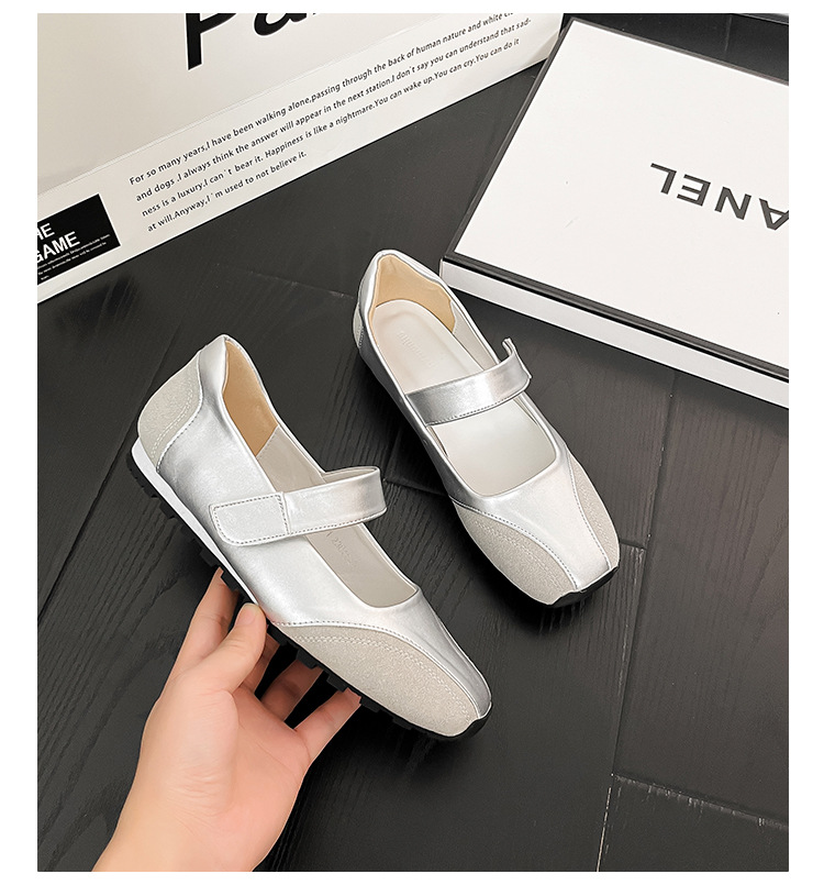 现货小银鞋浅口平跟芭蕾鞋中跟小方头单鞋慵懒风韩系复古德训鞋女详情26