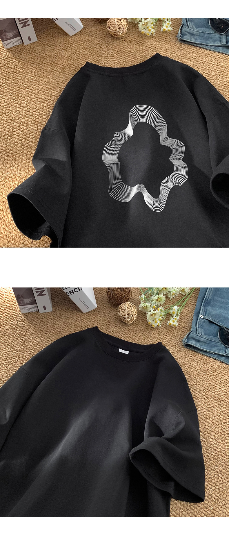 卡通印花纯棉重磅短袖T恤男夏季潮牌ins半袖打底衣服港风宽松体恤详情5