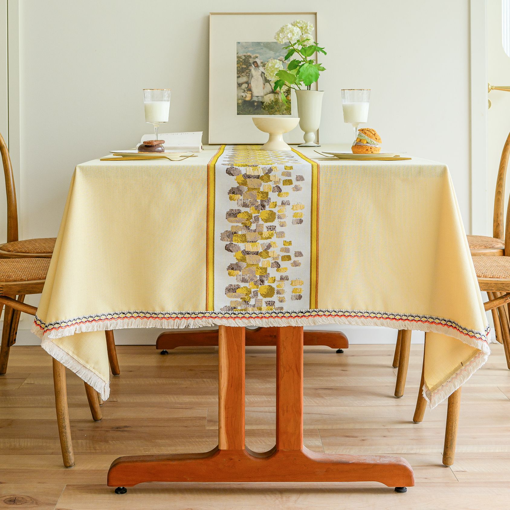 New Chinese-style embroidered tablecloth, cotton and linen solid color, Nordic light and fresh, rectangular for home use, with a sense of luxury pic 28