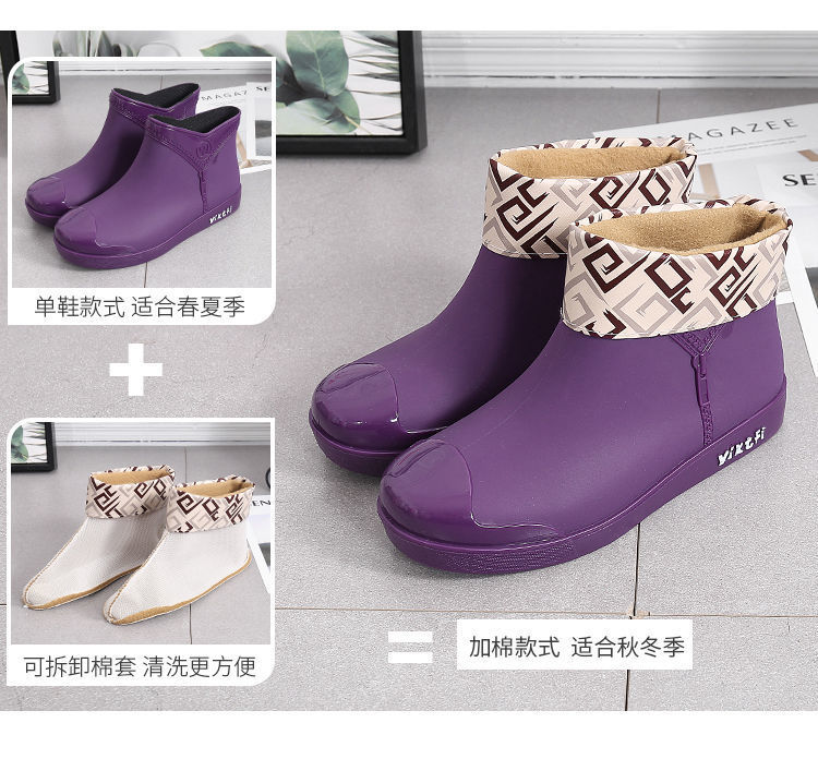 一件代发新款雨水鞋女四季时尚低帮厨房防滑中加厚加棉绒雪地靴详情3